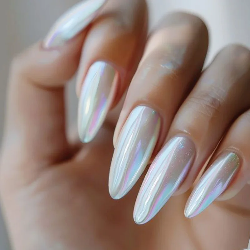 MISS GORGEOUS Pearlescent Effect False Nails Spring Summer Season Flower Design 24pcs OEM Wholesale Almond Press On Nails