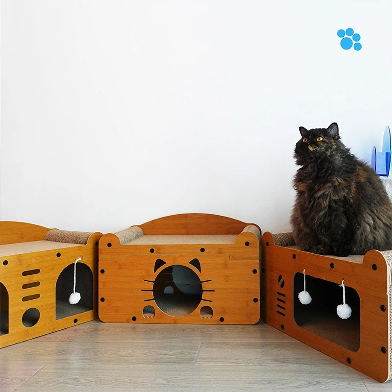 Oem Hot Sale Closed Cat Hammock Nest Bed Cat Climbing Tree Wooden House Box With Cat Mat