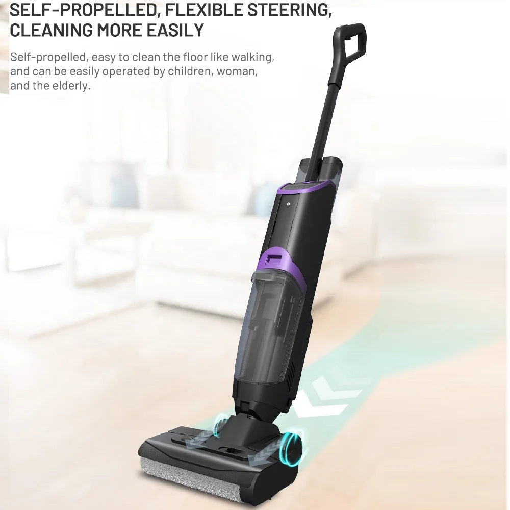 Portable Cordless Wet & Dry Vacuum Cleaner with Self-Cleaning Feature Hand-Held Battery Powered Floor Washer for Household Use