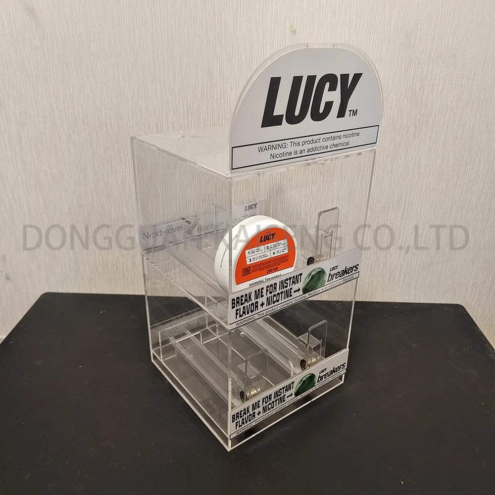 custom acrylic spring pusher snus can dispenser display case stand holder for oil juice cigarette cigar tobacco smoke shop