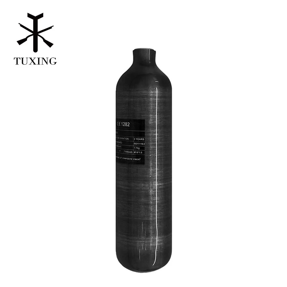 TUXING Customizable 1.1L 300Bar 4500Psi 30Mpa High Pressure Hpa PCP Compressed Paintball Tank Carbon Fiber Air Bottle For Diving
