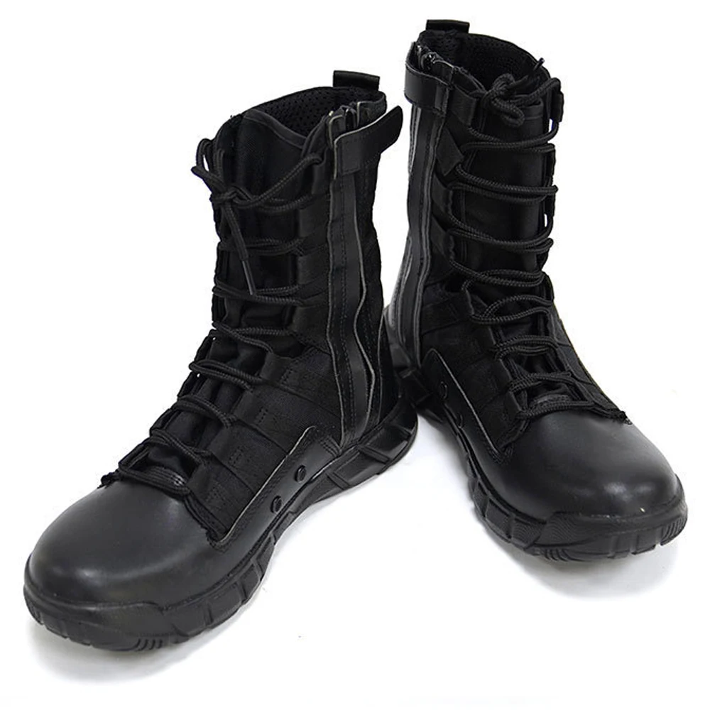 Outdoor Lightweight Mesh Breathable Mountain Climbing Boots Leather Black Green Tactical Boots with Zipper Hiking Boots for Men