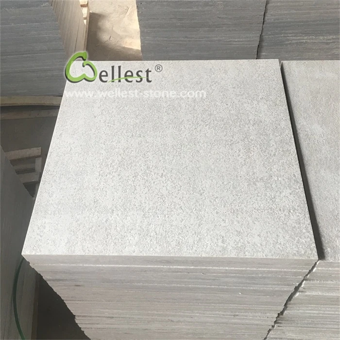 Natural white quartzite marble drop face coping and paver for pool and spa with flamed and non slippery finish