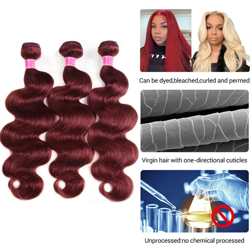 Burgundy 99j Body Wave Bundles Colored Human Hair Bundles 1/3/4 PCS Deals Hair Extensions Brazilian Raw Hair Bundle