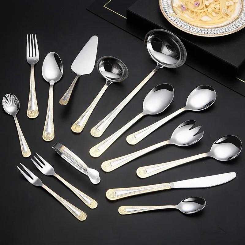 Hot selling European style luxury retro palace 72pcs stainless steel cutlery set 304 stainless steel flatware set