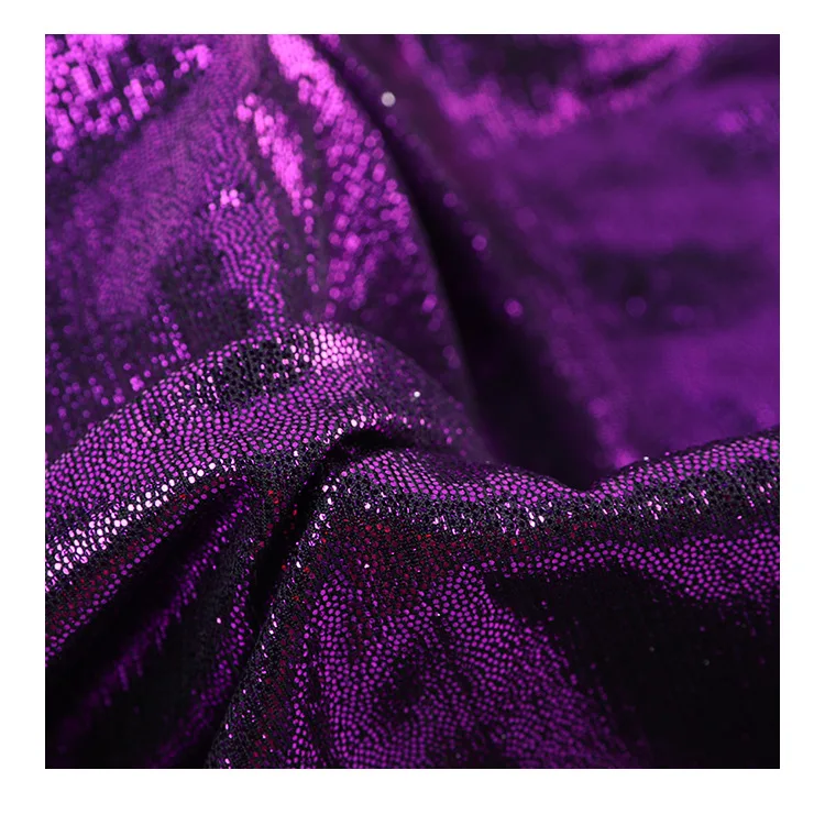 Customized Stretch Glitter Holographic Polyester Fabric Metallic Foil Lame Laser Stage Clothes Print Fabric for Dress