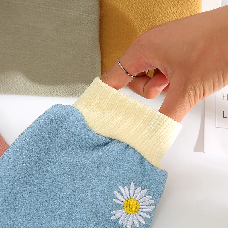 Махровая ткань с вышивкой, однотонная Маргаритка, бытовая двухсторонняя грязь для потирания, детская варежка для ванны, перчатки для ванны