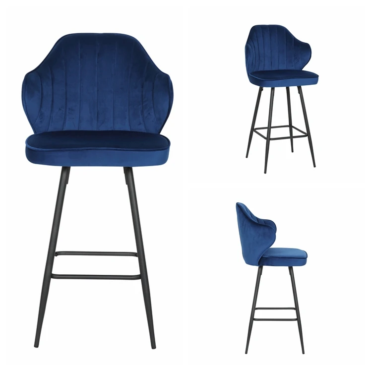 Роскошный высокий обеденный стул синего цвета, Современные Бархатные бархатные стулья для кухни