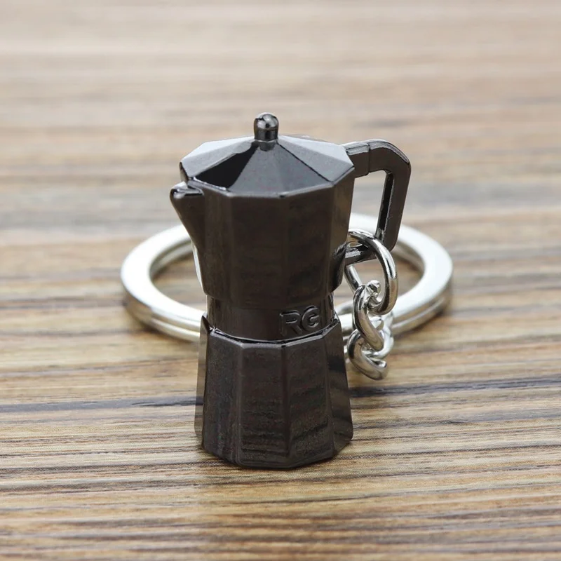 YW Hot Sale Customizable Logo Metal Mini Moka Pot Keychain Kitchen Car Design Men Key Chain for Gifts Metal Key Chains Key Ring