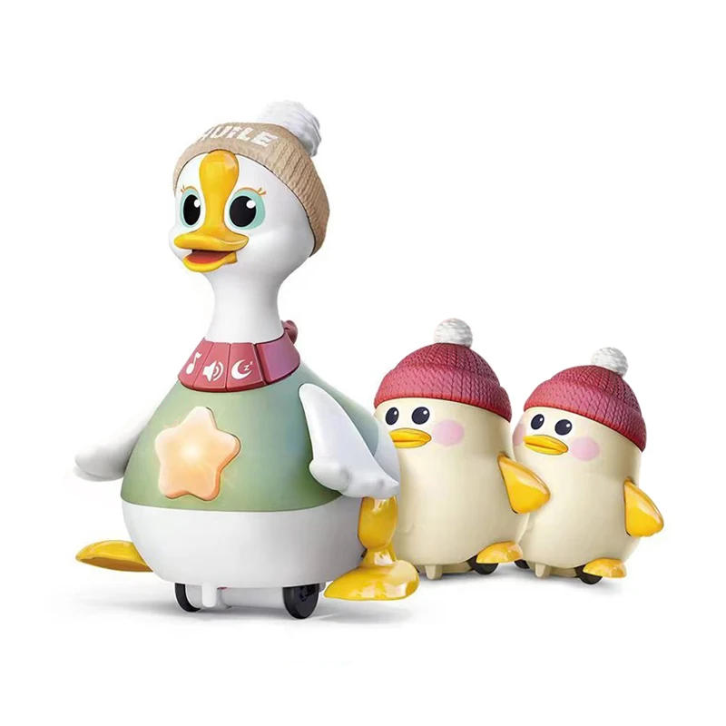 B/O Swing Follow Mother Duck Plastic Electric Duck Toy for Kid with Light Music