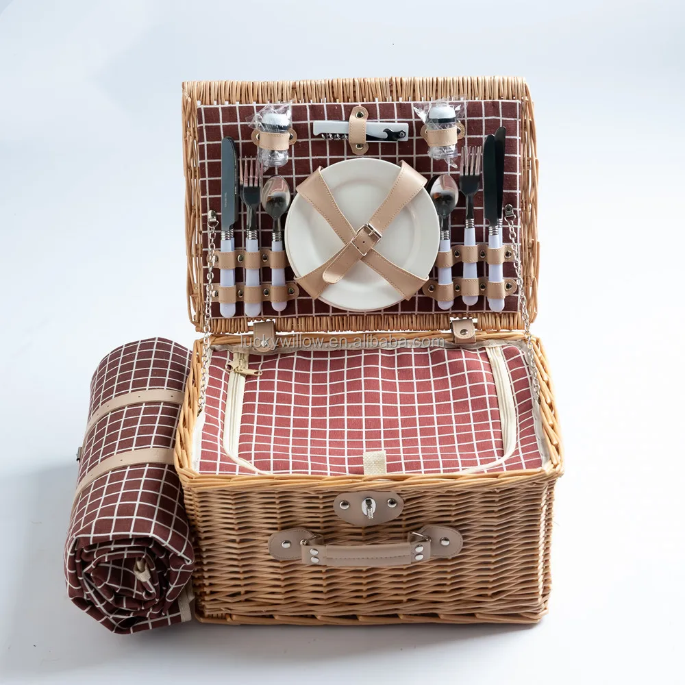 Wicker picnic basket factory wholesale customized wicker picnic gift hamper for 6 person with all accessories