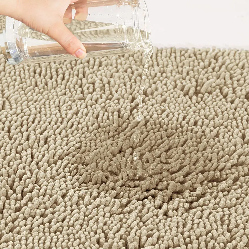 Custom High Hair Chenille Anti Slip Bath Room Mat Shaggy Absorbent Washable Bathroom Rug Solid Color Waterproof Floor Bath Mat