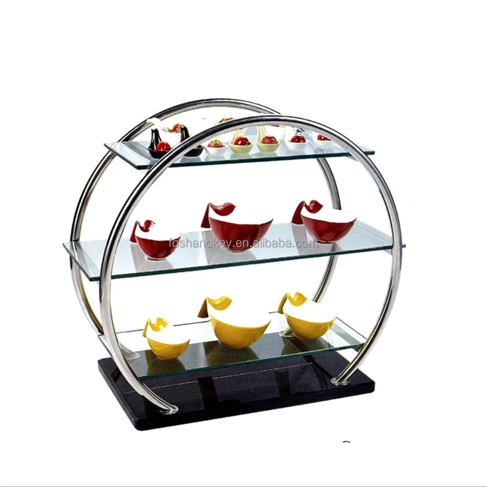 hot sale buffet riser for wedding decorations Catering luxury food display stand stainless steel 3 tiers elevation cupcake rack