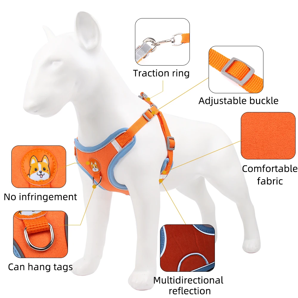 Free Sample Breathable Mesh Nylon Security Pattern Strap Best Pet Dog Harness With Collar Leash Dog Harness Collar Set