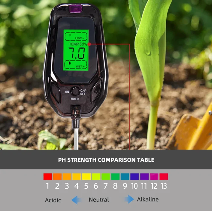 5 in 1 Soil PH Meter Tester Digital Temperature/Humidity/Sunlight/Moisture Garden Soil Acidity Analyzer for Farm Plants