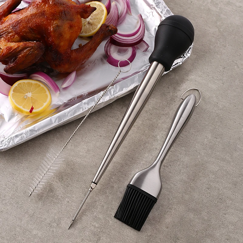 Professional Turkey Baster with Cleaning Brush and Marinade Tools, Stainless Steel Turkey Baster