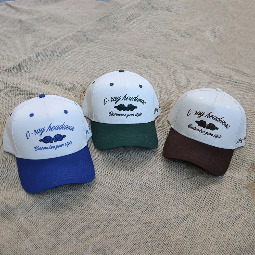High quality 5 panel caps custom framed with embroidered logo structure selling two-color shade baseball caps for men custom hat