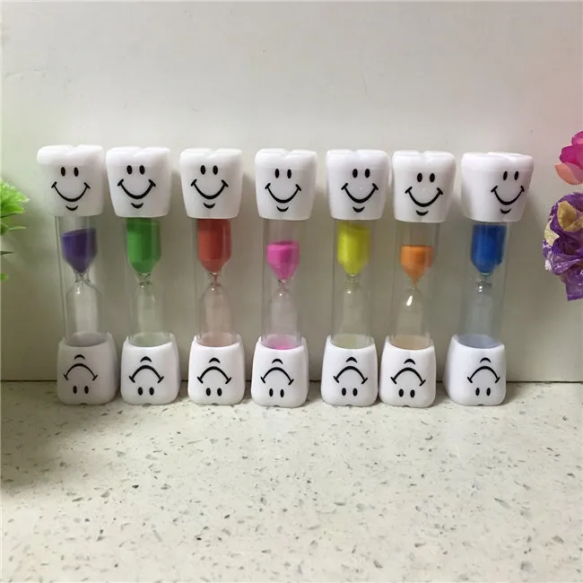 2 and 3 minutes smiling face tooth hourglass colorful brushes teeth sand clock timer