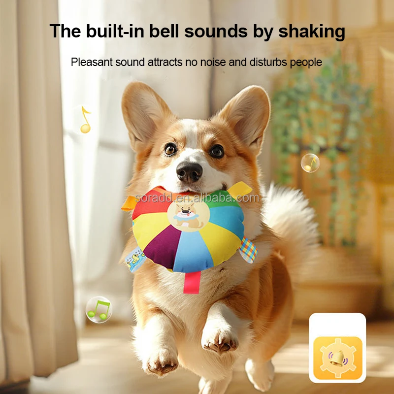 Interactive Flying Discs Chew Toys for Dogs Plush Pet Tug War with Washable Bite-Resistant Turntable Pattern Bells inside
