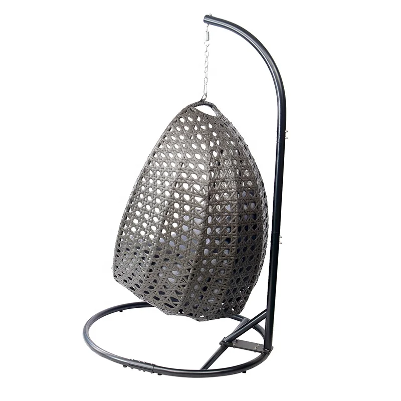 Egg Shape Black Patio Porch Wicker Furniture Outdoor Garden Rattan Hanging Basket Swing Chairs with Stand