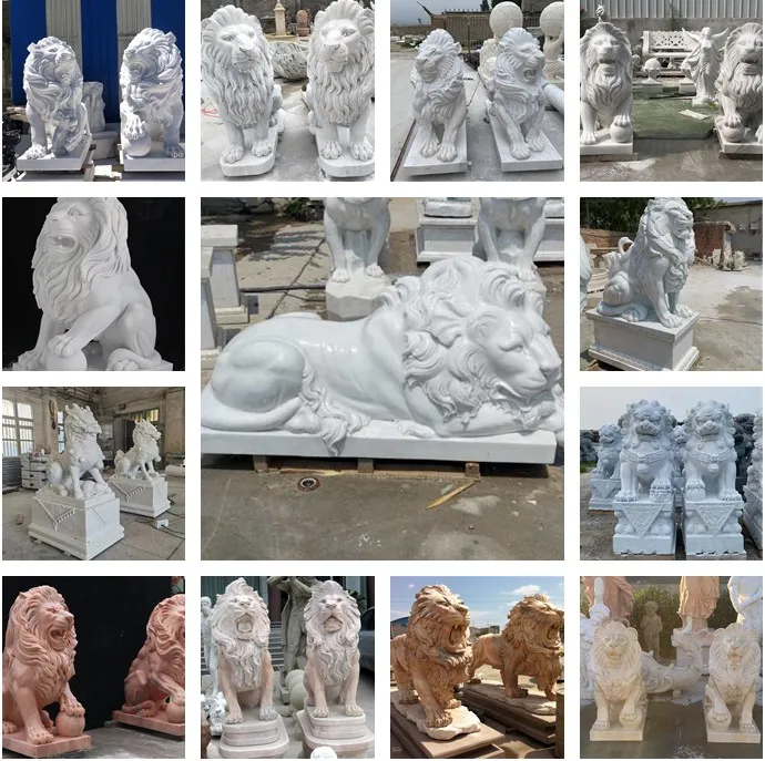 Garden European Style Hand Carved Durable Stone Carving Angel and Lion with Rose Sculpture Cherub and Lion Marble Statue