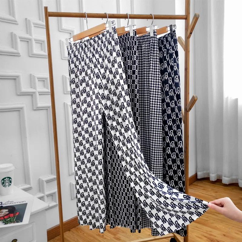 
Factory direct high waist vertical pants loose and thin check casual pants 