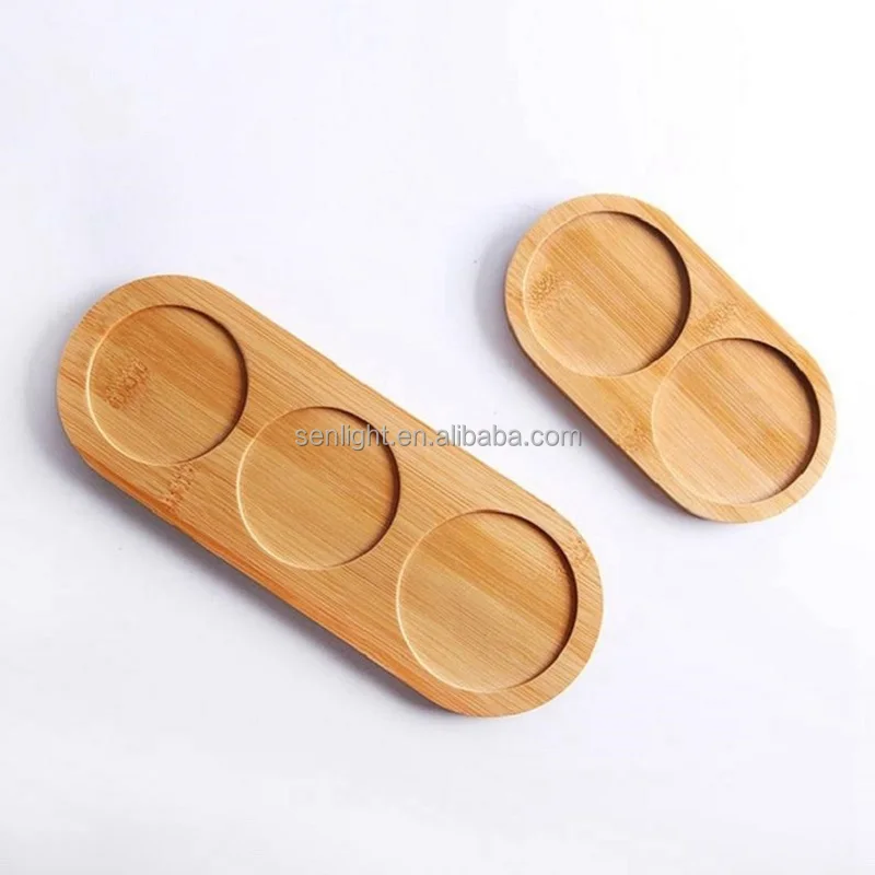 two hole three hole round square bamboo tray bathroom kitchen glass jar bottle bamboo soap tray