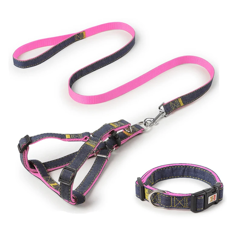 Amazon Best Seller Pet Denim Dog Collar Leash Harness