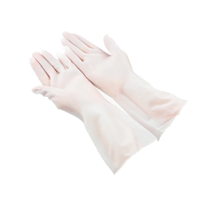 
Translucent non-slip fashion white cheap household cleaning waterproof kitchen china washing long rubber gloves 