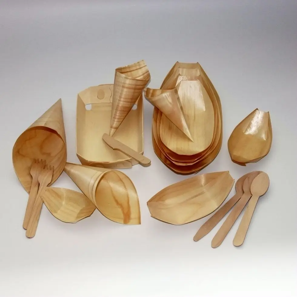 
EcoDisposable premium wooden tableware-Friendly pine wooden Sushi boats 