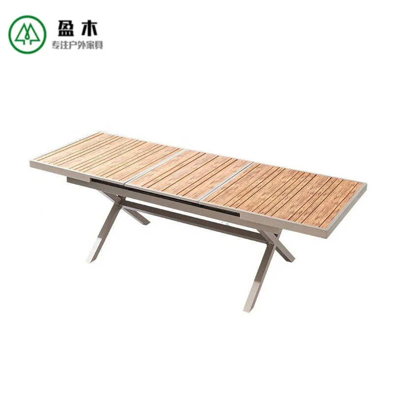 Modern Extension Plastic Wood Aluminum Frame Easy Cleaning 10 People Dining Table