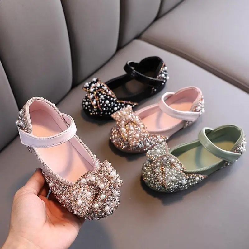 2021 модные детские туфли принцессы со стразами, праздничная обувь на плоской мягкой подошве для девочек, блестящая Детская Классическая обувь