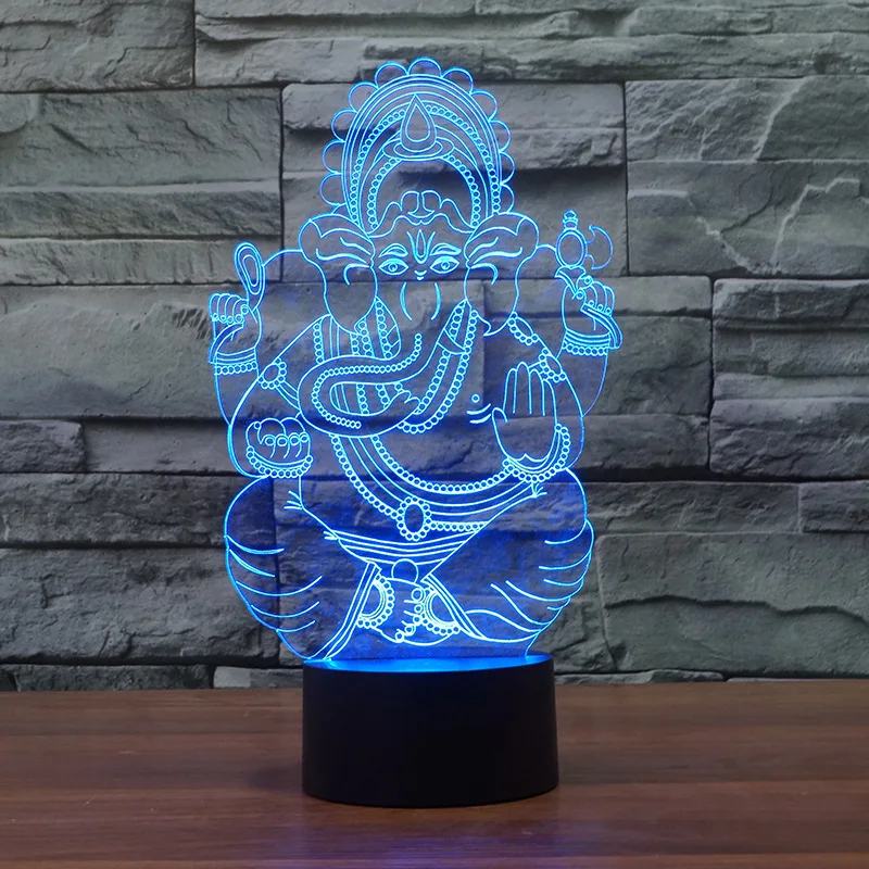 3D LED India Lord Elephant Night Light Visual 7 Colors Ganesha Table Desk Lamp Birthday New Year Xmas Kids Sleep Lighting Gifts