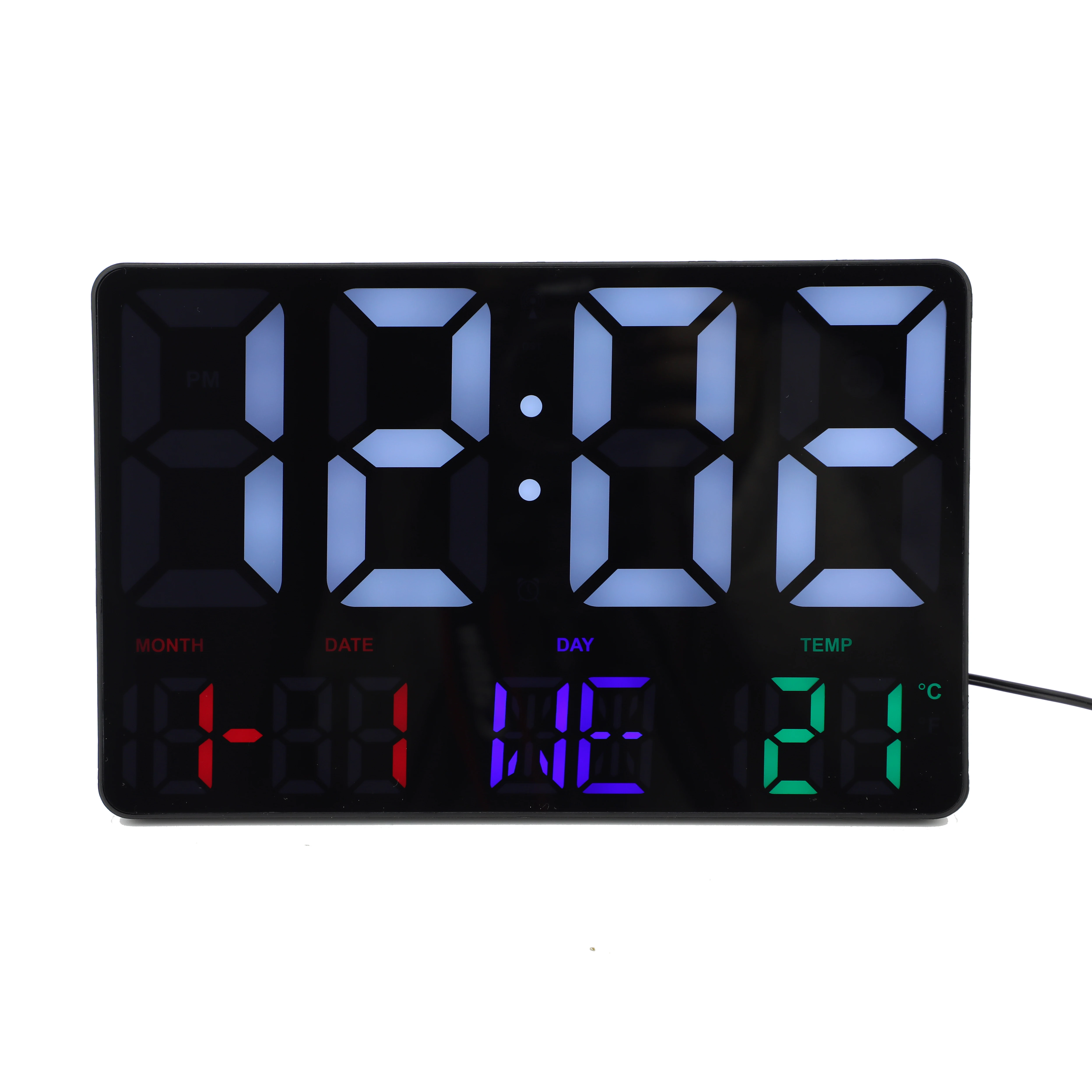 Factory New  7 multi-languages RC Automatic Digital  Colorful Display  Table Wall Alarm  LED Watch Clock Horloge Murale