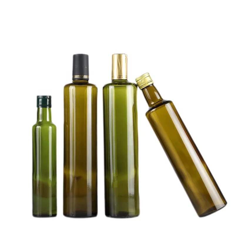 Wholesale empty 250ml 500ml 750ml dark green  round glass oil and vinegar bottle