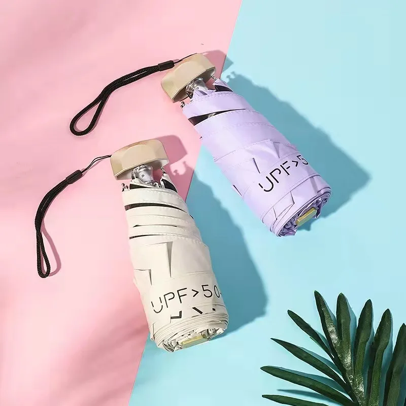 Custom Logo Printing Wholesale Cheap 5 folding Rain Sun umbrella compact pocket mini anti uv capsule pocket small for women