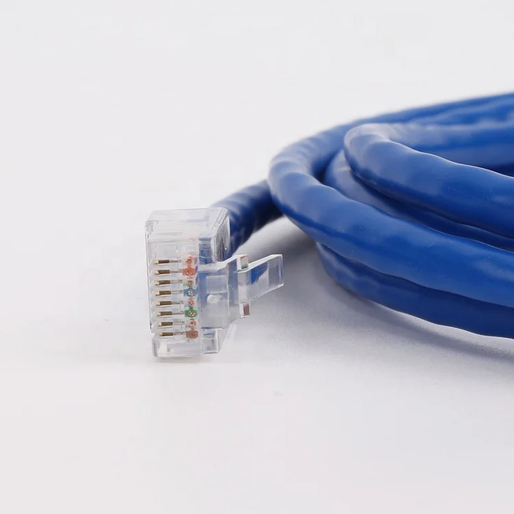 Blue Color Unbooted RJ45 CAT5e UTP Jumper Cable Pure Copper Conductor Without SR relief