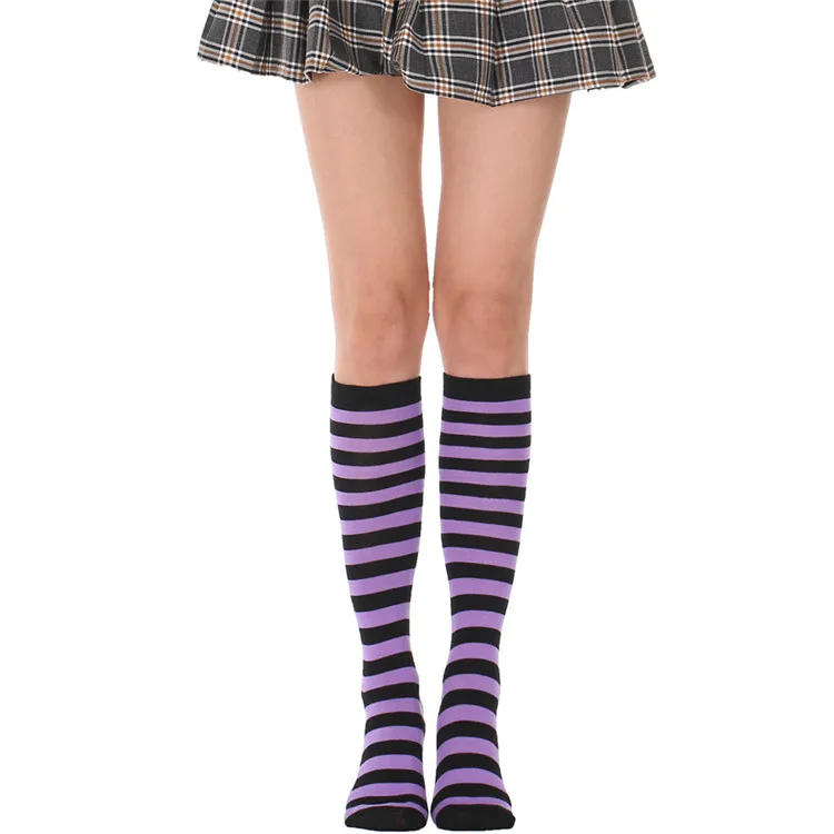New Style Womens Stripe Knee High Socks Girls Warm Cotton Funny Stockings