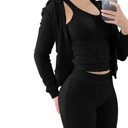 2022 Winter Sets Women Tank Top Hoodies Jackets and Sweatpants Matching Set Sportswear Jogging Suits Women 3 Piece Workout Set