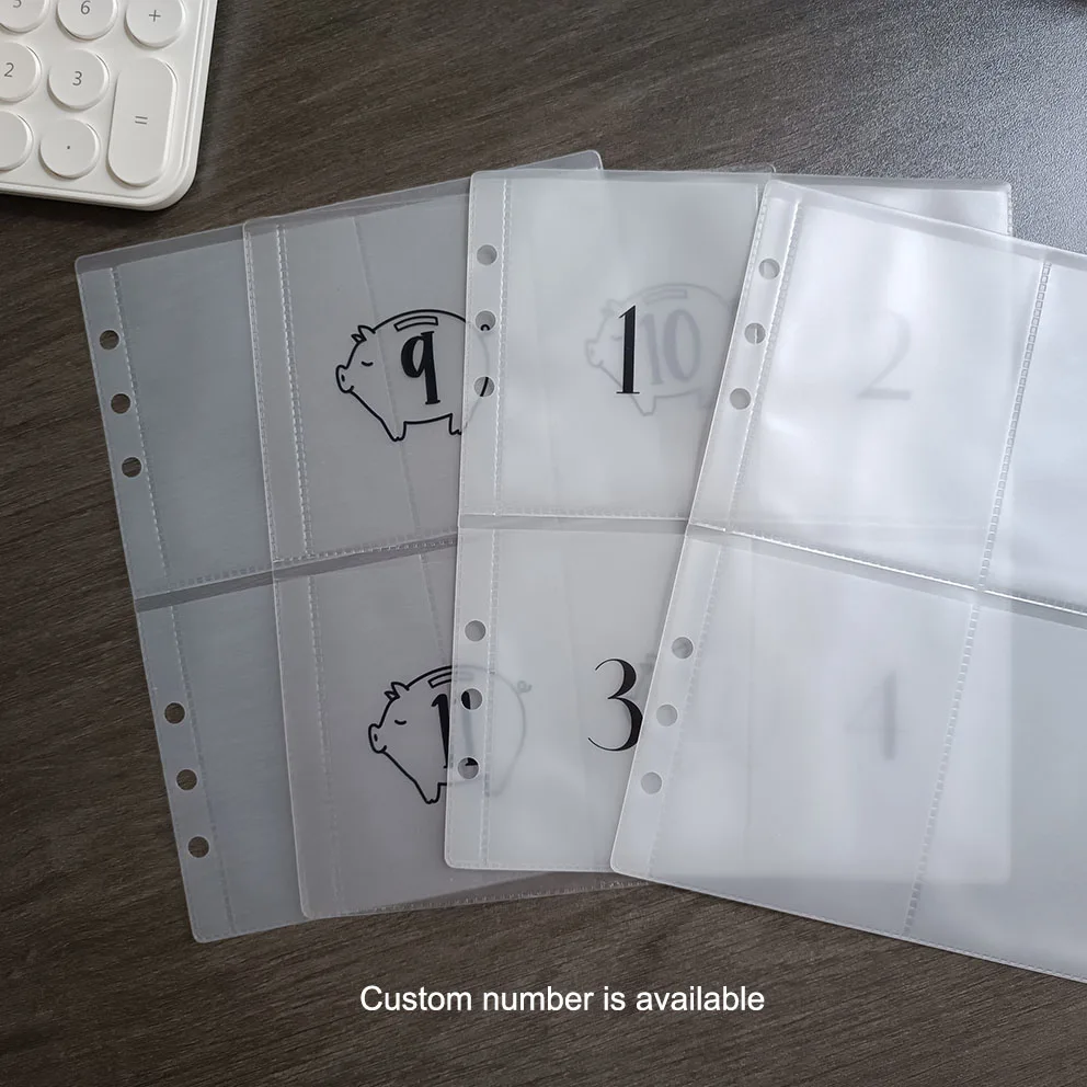Custom Personalized Frosted Clear Loose Leaf Thick PVC Mini 4 Compartments Plastic Envelopes A5 Money Saving Challenge Pocket