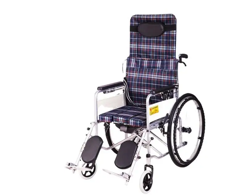 2022 Factory hot selling Lightweight Manual Reclining folding Commode Wheelchair with swing away armrest