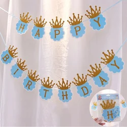 Детские украшения для вечеринки по дню рождения, надпись, флаг, корона, бумажный баннер