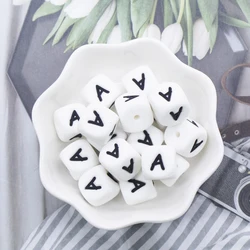 Bpa Free Baby Teether Bead Chew Food Grade Baby Teething Pacifier Clip Soft 12mm Alphabet Silicone baby teether letters