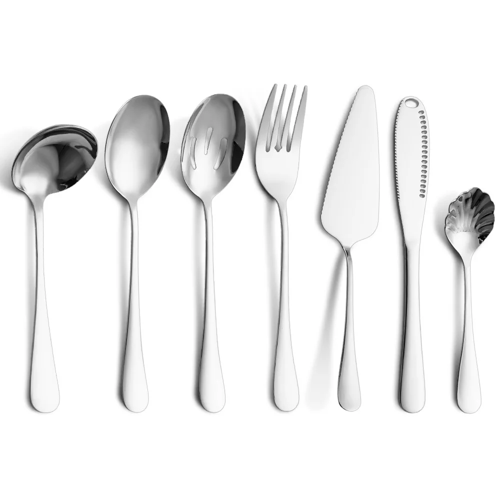Factory Wholesale Soup Cake Big Buffet Flatware Set Bulk Luxury Serving Spoon and Fork