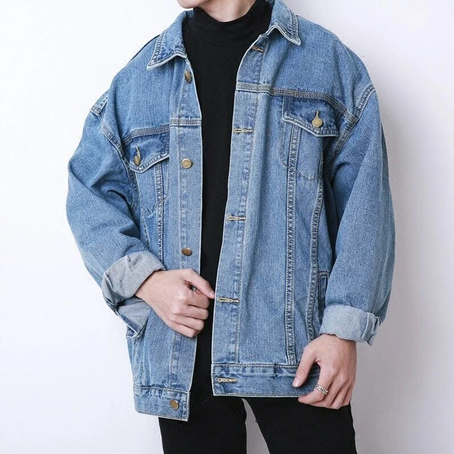 Custom Korean High Quality Streetwear Unisex Blank Fashion Casual Oversized Loose Fit Denim Jackets For Men