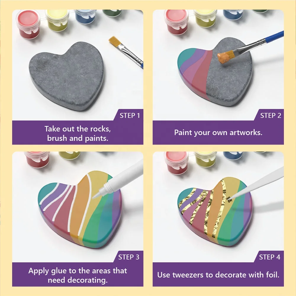 New Foil Rock Painting Kit DIY with Foil Sparkling Art Rock Drawing Craft for Children