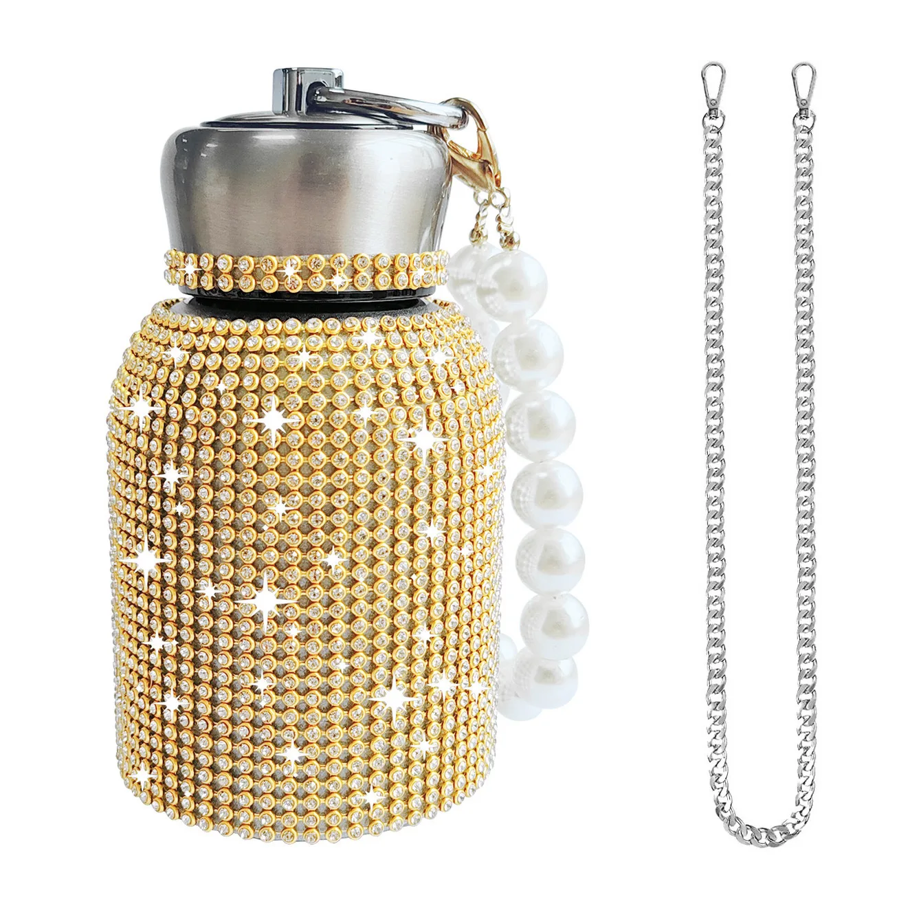 Cute Bling Diamond Small Water Bottles 10oz Stylish Rhinestone Stainless Steel Insulated Leak-Proof Vacuum Flask Thermal Tumbler