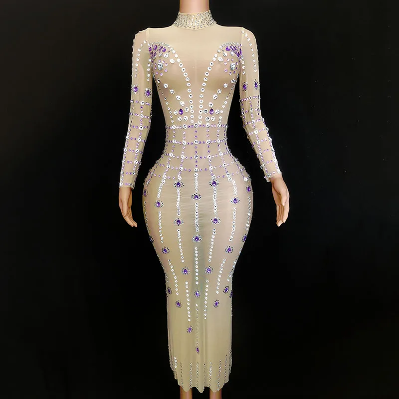 Evening Dress  Diamonds Luxury Dresses Women Elegant Ball Gown  Dinner Party Costume