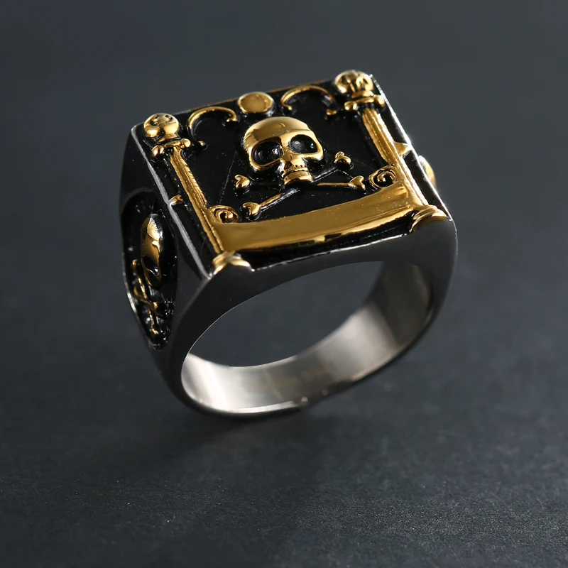  Ottoman Dirilis Black Enamel Vintage Pirate Skull Ring With Solid Back For Strong Men Motorcycle Riders And