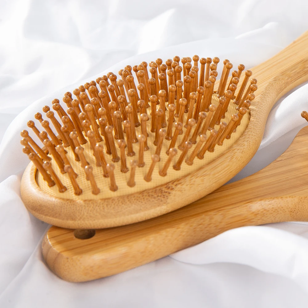 Sustainable Hair Smoothing Scalp Massage Brush Detangler Hair Brush Anti-frizz Eco Bamboo Handle Detangling Paddle Brush